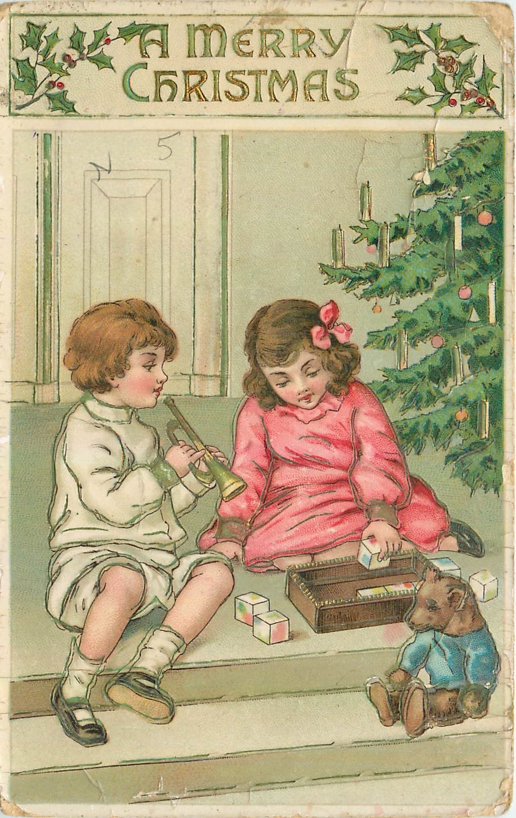 CPA A Merry Christmas Ours en peluche  Enfants