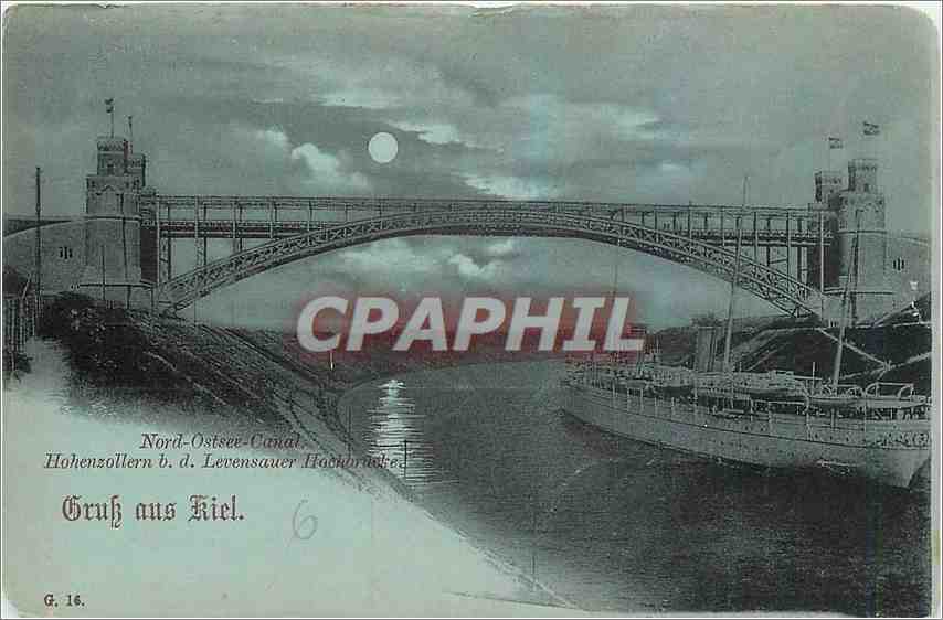 Nord-Ostsee-Canal, Hohenzollern b. d. Levensauer Hackbarcke — Gruß aus Kiel — G. 16