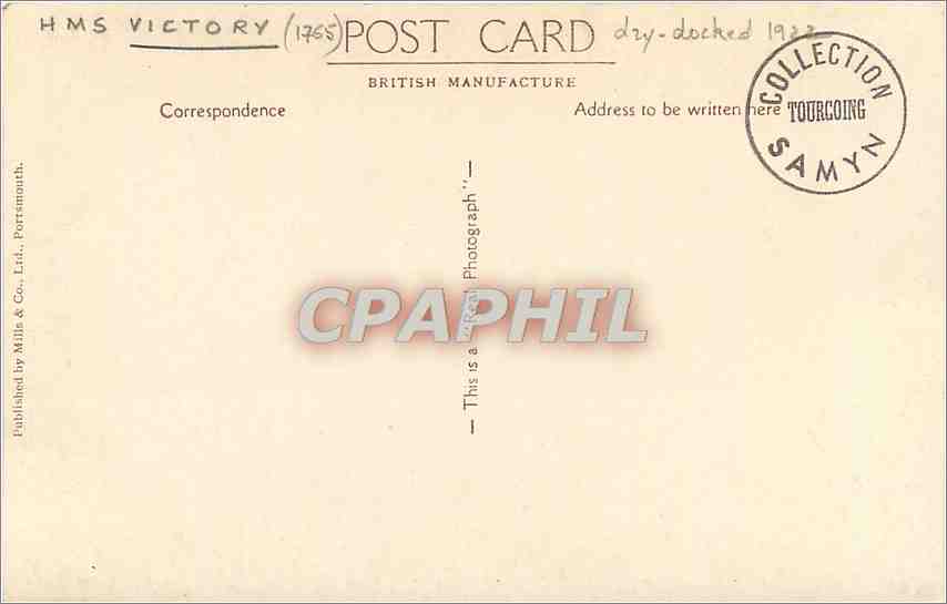 CPA HMS Victory The Catedral of the Navy Bateau — Back