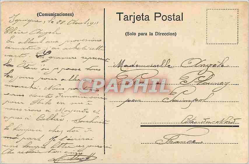 CPA Jquique Plaza Arturo Prat  — Rückseite