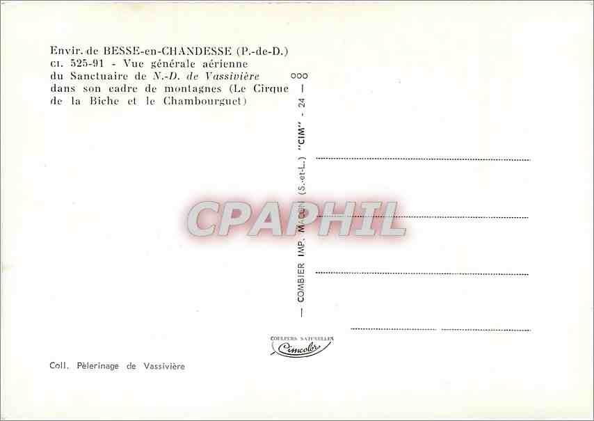CPM Envir de Besse en Chandesse P de D Vue generale aerienne du Sanctuaire de ND de Vassiviere  — Verso