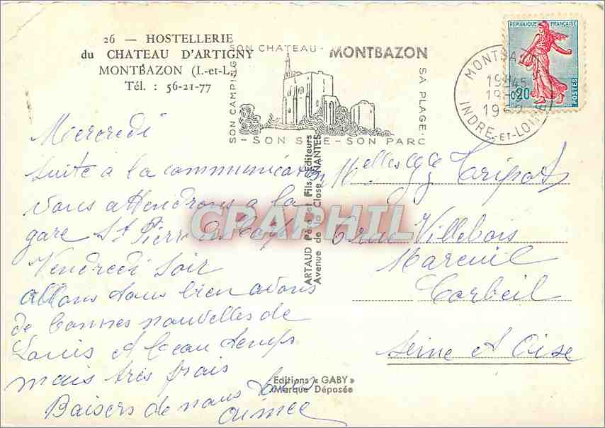 CPM Hostellerie du Chateau d'Artigny Montbazon I et L  — Rückseite