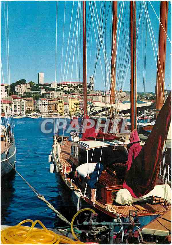 CPM Cannes Un coin du Port vue sur le Suquet Bateau