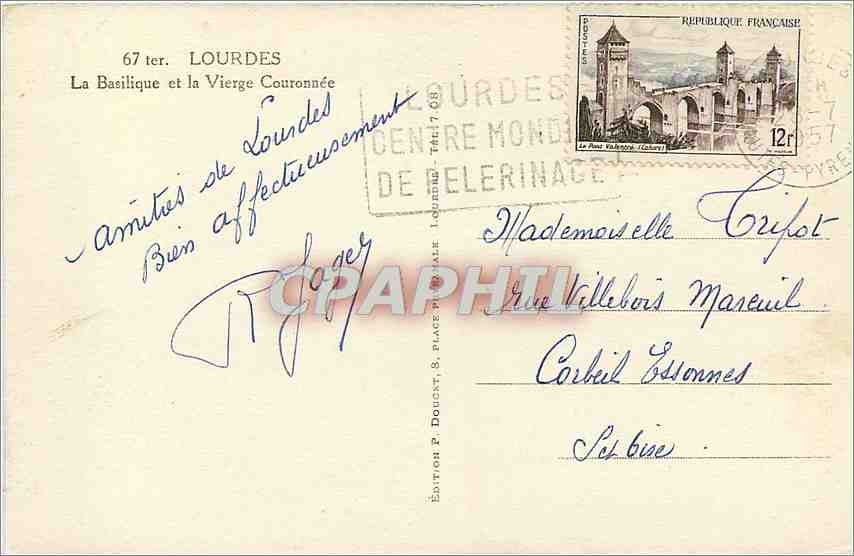 CPM Lourdes La Basilique et la Vierge Couronnee  — Verso