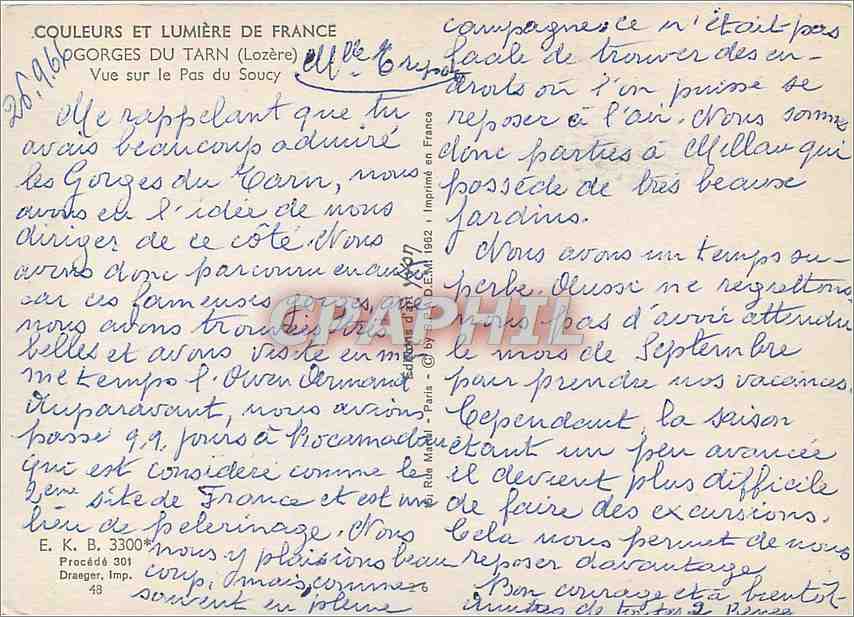 CPM Gorges du Tarn Lozere Vue sur le Pas du Soucy  — Rückseite