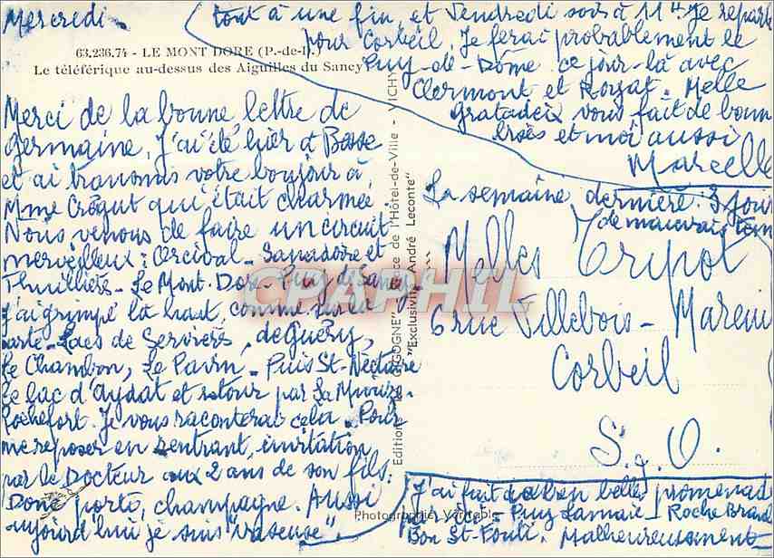 CPM Le Mont Dore P de D Le teleferique au dessus des Aiguilles du Sancy  — Rückseite