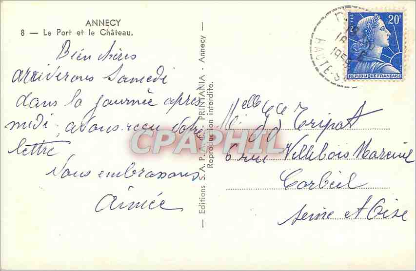 CPM Annecy Le Port et le Chateau Bateau — Verso