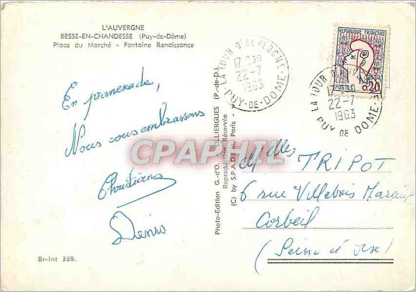 CPM Besse en Chandesse Puy de Dome Place du Marche Fontaine Renaissance  — Verso