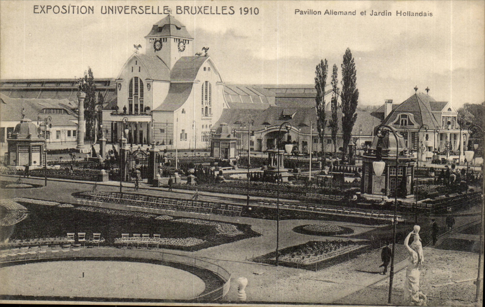 Exposition Universelle Bruxelles 1910 — Pavillon Allemand et Jardin Hollandais — Edit. V.F. Bruxelles