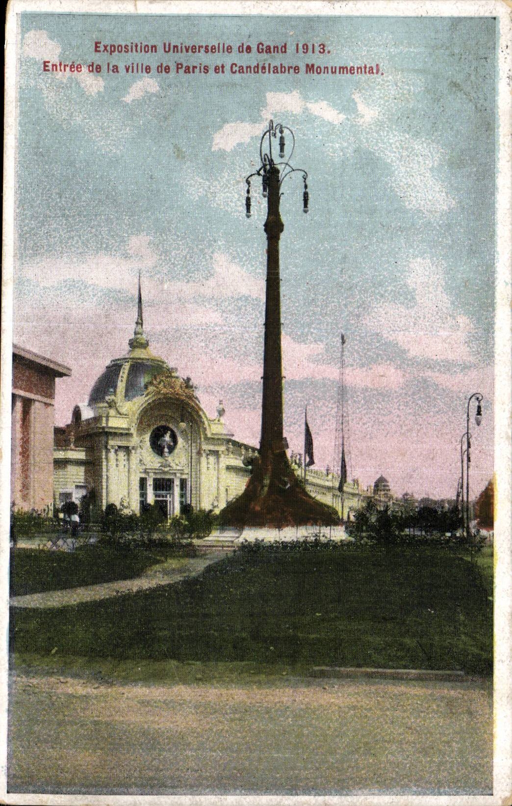 Exposition Universelle de Gand- Ghent-Belgique-Belgium- Entree de la ville de Paris et Candelabre Monument-CPA