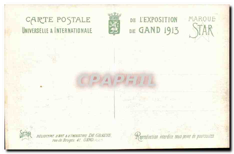 Pavillon de la Ville de Liège — Exposition Universelle de Gand - 1913 — Éditeur STAR — Rückseite