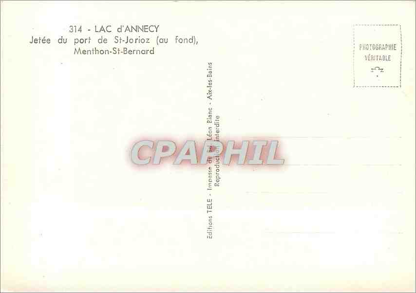 Lac d'Annecy — Jetée du port de St-Jorioz (au fond), Menton-St-Bernard — Éditions Télé — Verso