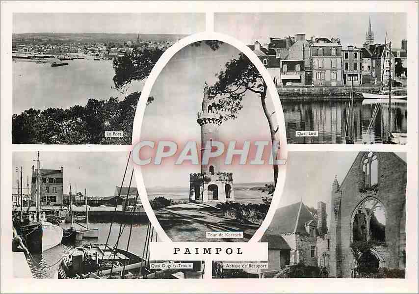 Paimpol — Vue panoramique du port, de la tour de Kerroch et de l'abbaye de Beauport — Éditeur Artaud & Cie, Nantes