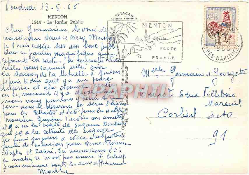 CPM Menton Le Jardin Public  — Rückseite