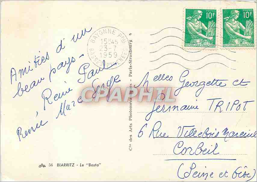 Biarritz - Le 'Basta' — éditeur Cie des Arts Photomécaniques, n° 56 — Verso