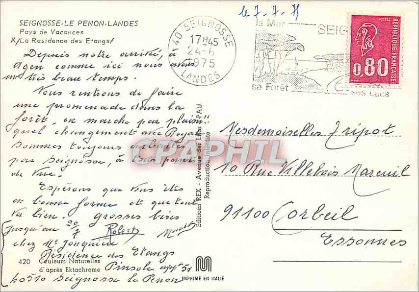 CPM Seignosse Le Penon Landes La Residence des Etangs  — Rückseite