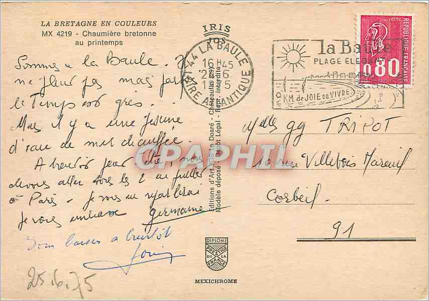 Chaumière bretonne — au printemps — éditions d'Art Vosges, n° MX 4219 — Reverso