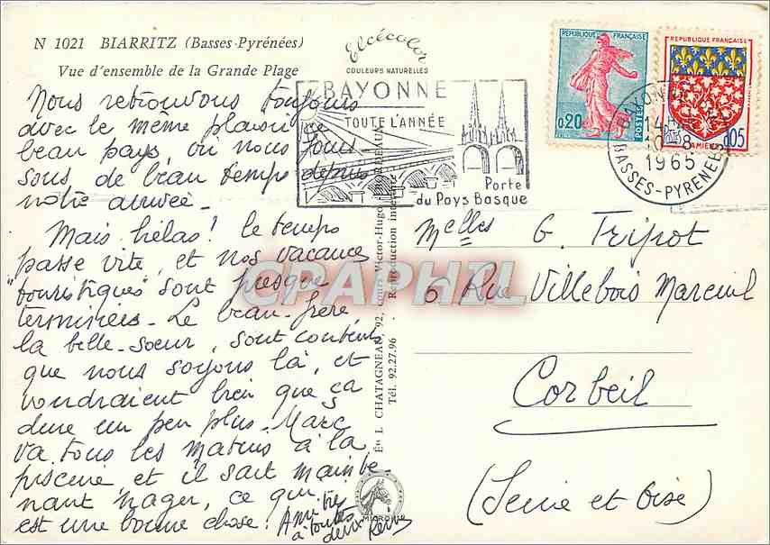 Biarritz (Basses-Pyrénées) — Vue d'ensemble de la Grande Plage — Éditions Elcie — Série 1021 — Rückseite