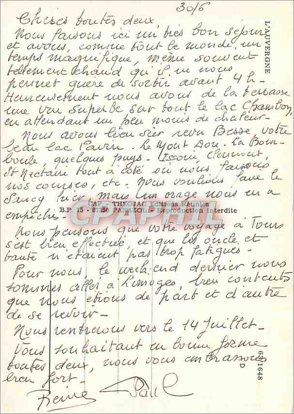 L'Auvergne - Ses Lacs — Théojac Éditions Réunies — Verso