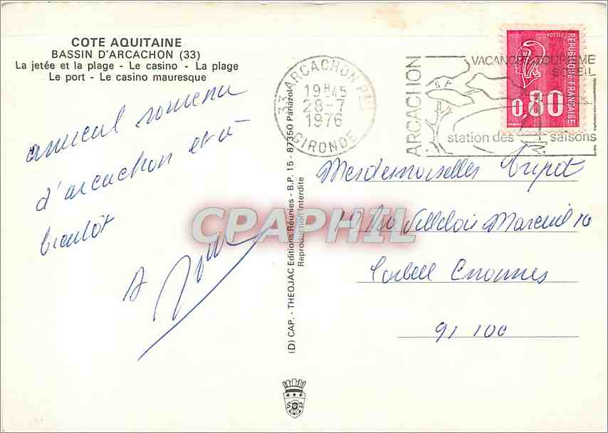 CPM Bassin d'Arcachon La jetee et la plage Le casino  — Rückseite