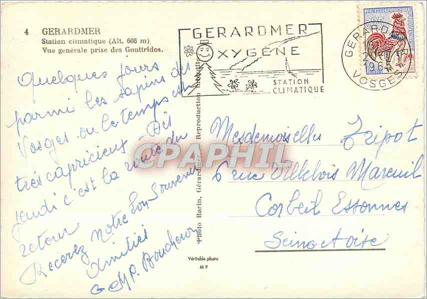 Gérardmer — Allgemeiner Blick von den Goultridos — Verlag Barin, Nr. 4 — Rückseite