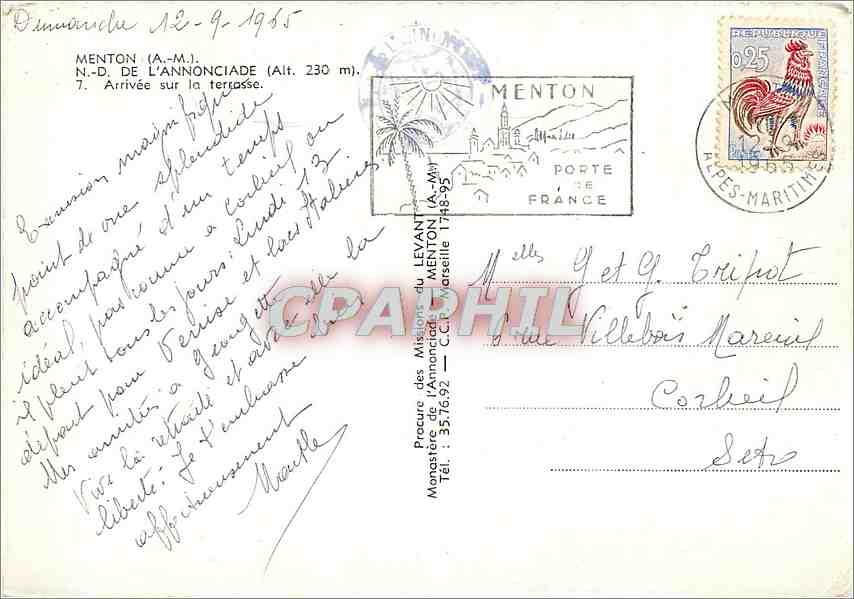 CPM Menton AM ND de l'Annonciade Arrivee sur la terrasse  — Rückseite