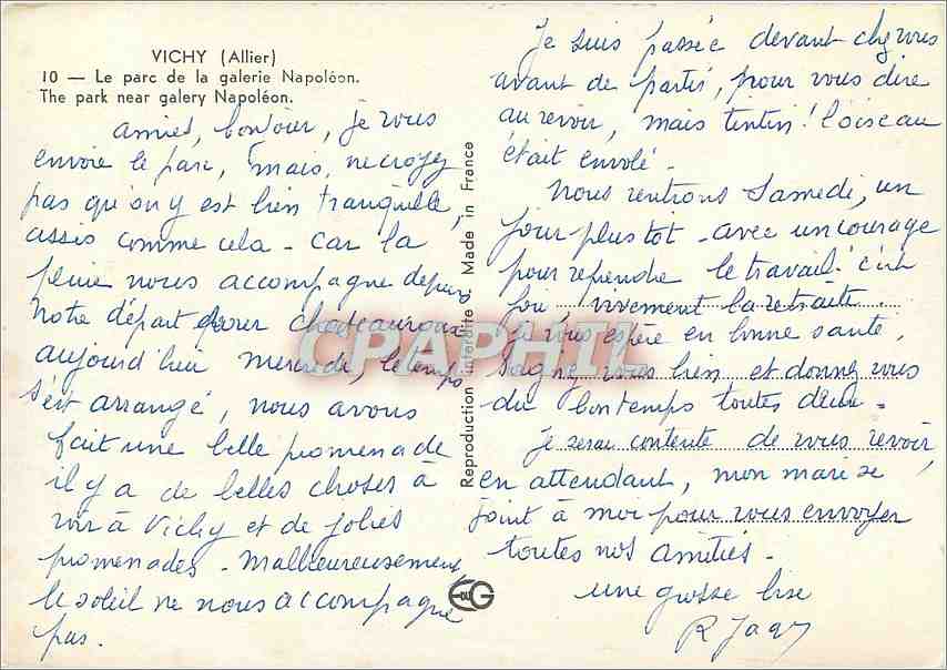 CPM Vichy Allier Le parc de la galerie Napoleon  — Verso