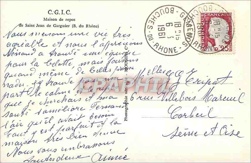 CPM CGIC Maison de repos de Saint Jean de Garguier B du Rhone  — Back