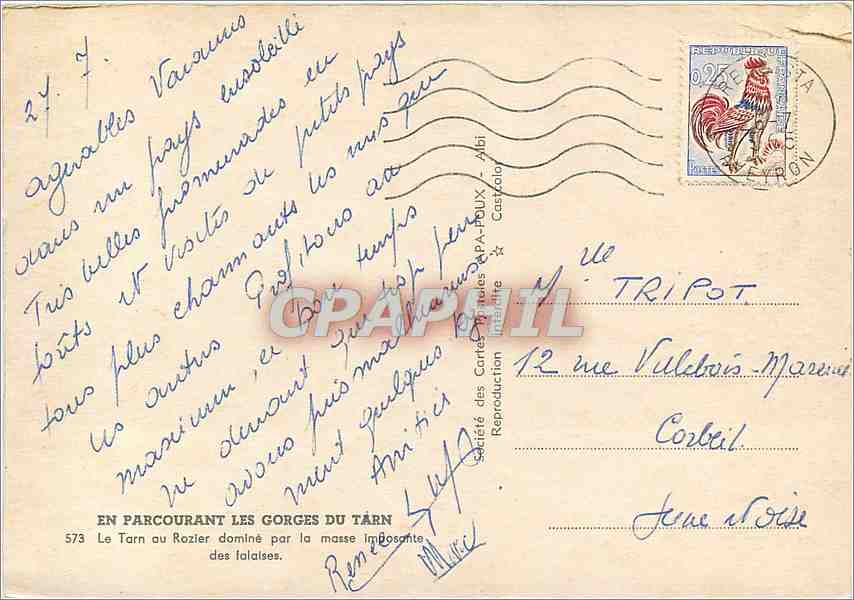 CPM En parcourant les Gorges du Tarn Le Tarn au Rozier domine par la masse imposante des falaises  — Rückseite