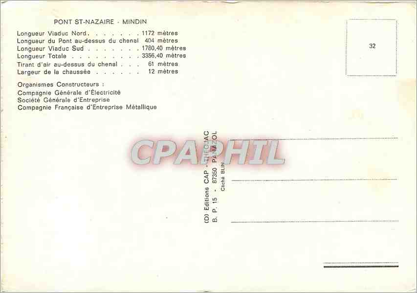 CPM Pont St Nazaire Mindin Societe Generale d'Enterprise  — Back