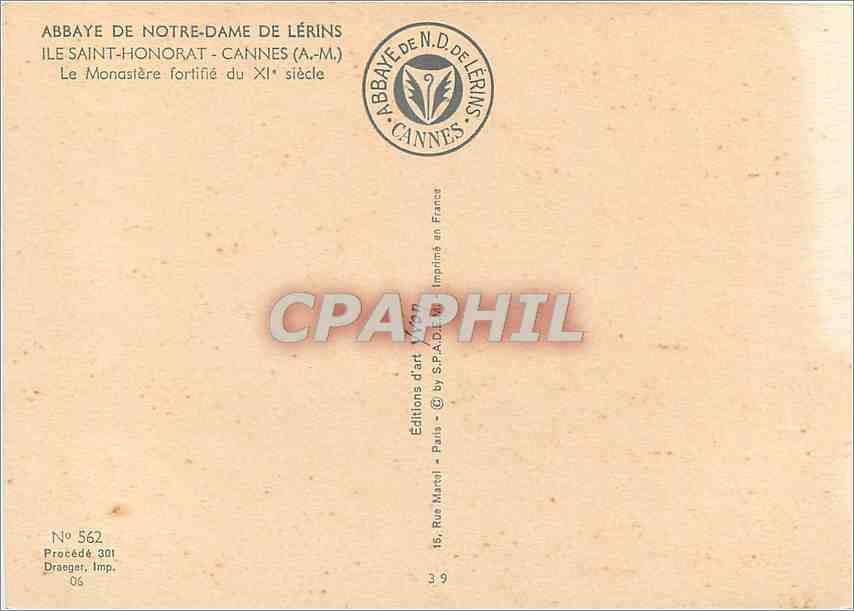 CPM Ile Saint Honorat Cannes AM Le Monastere fortifie du XI siecle  — Verso