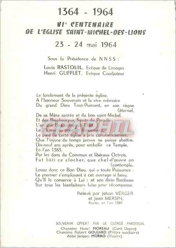 CPM VI Centinaire de l'Eglise Saint Michel des Lions  — Rückseite