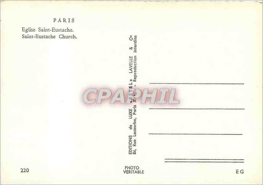 CPM Paris Eglise Saint Eustache  — Rückseite
