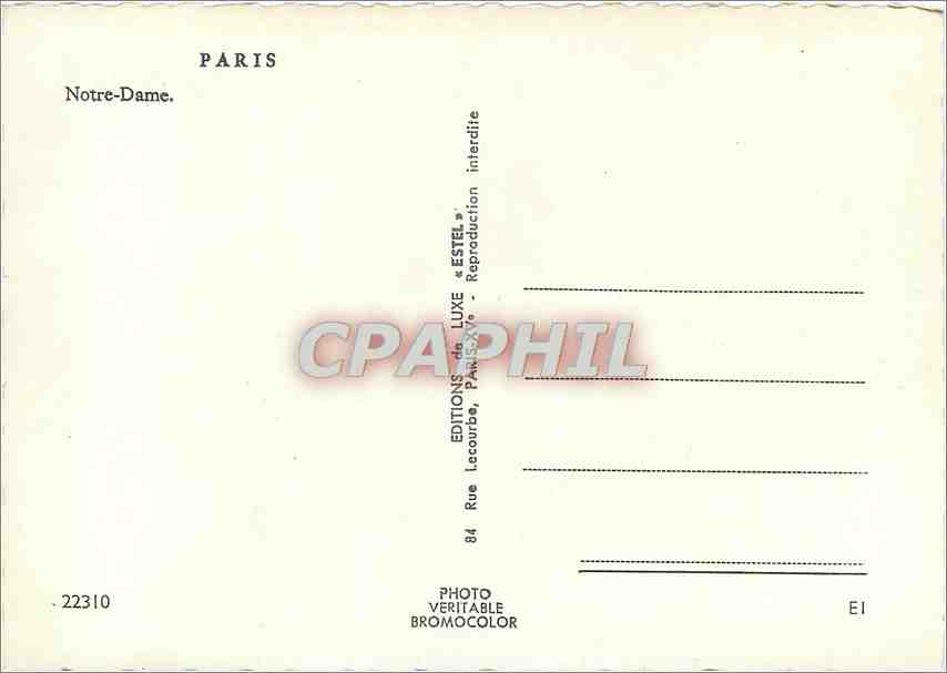 CPM Paris Notre Dame  — Verso