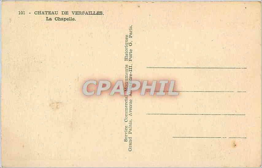 CPM Chateau de Versailles La Chapelle  — Verso