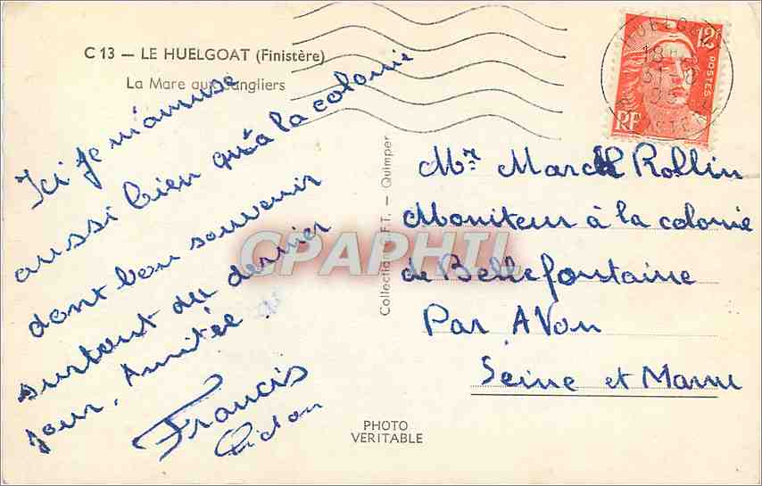 CPM Le Huelgoat Finistere La Mare aux angliers  — Rückseite