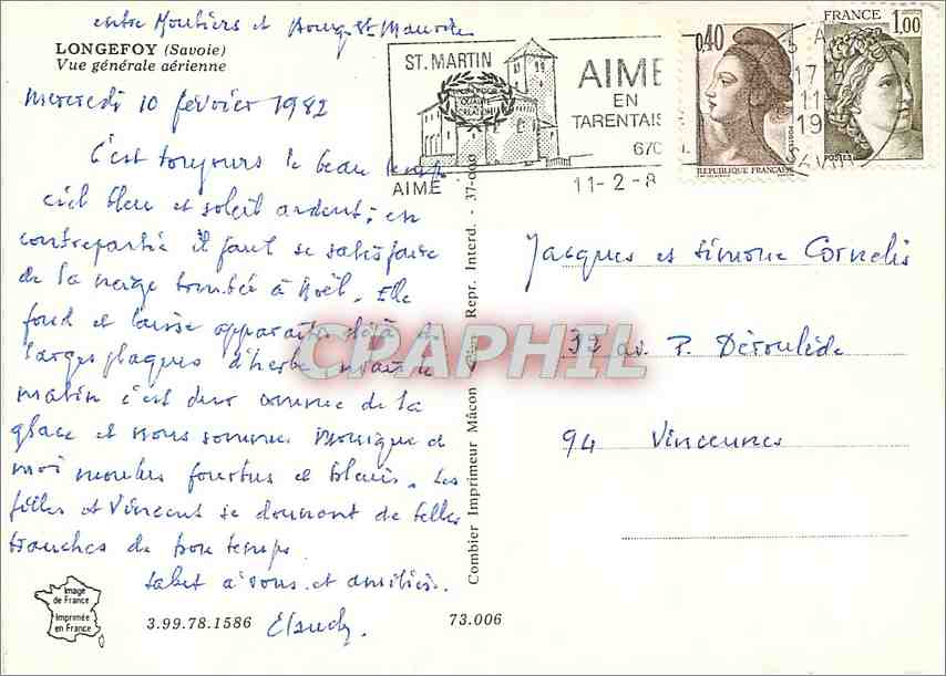 CPM Longefoy Savoie Vue generale aerienne  — Rückseite