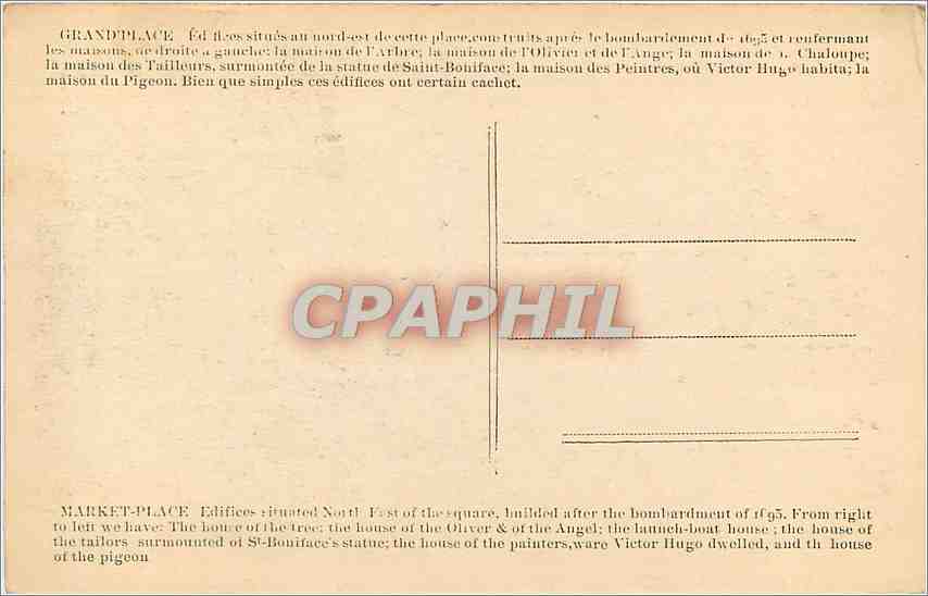 CPA Bruxelles Maison des Tailleurs et de Victor Hugo  — Rückseite