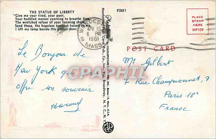 CPM The Statue of Liberty  — Back