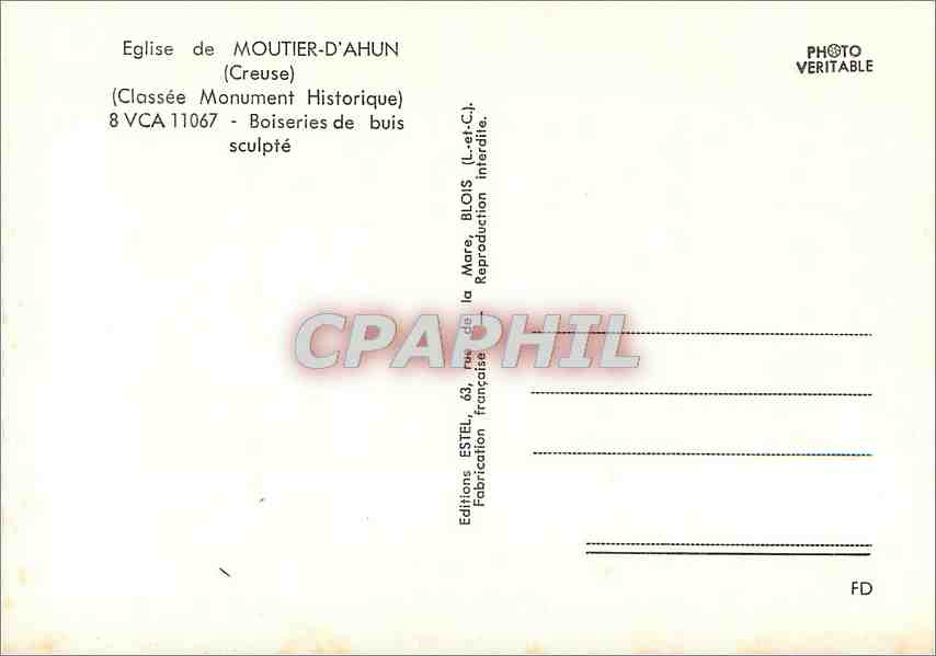 CPM Eglise de Mouthier d'Ahun Creuse  — Rückseite