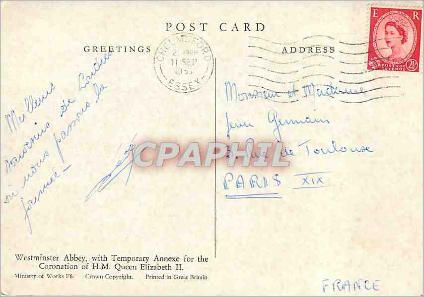 CPM Westminster Abbey with Temporaty Annexe for the Coronation of HM Queen Elizabeth II  — Back