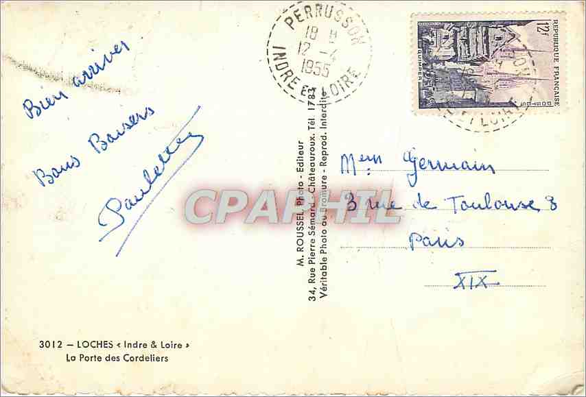 CPM Loches Indre Loire La Porte des Cordeliers  — Rückseite