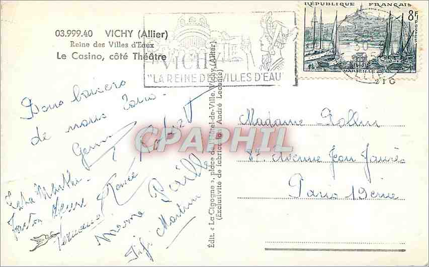 CPM Vichy Allier Reine des Villas d'Eaux Le Casino cote Theatre  — Verso