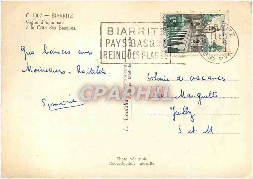 CPM Biarritz Vague d'quinoxe a la Cote des Basques  — Verso