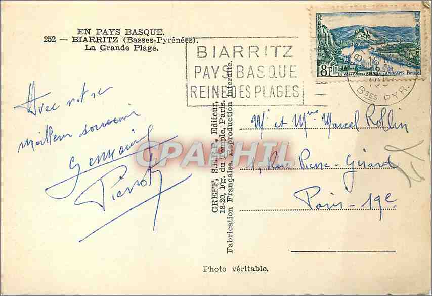 Biarritz — La Grande Plage — Greff — Rückseite
