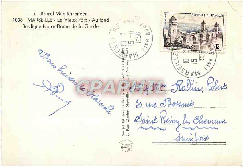 CPM Marseille Le Vieux Port Au fond Basilique Notre Dame de la Garde  — Verso