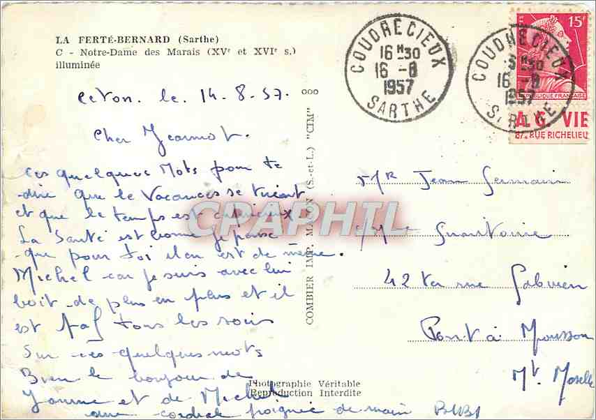 CPM La Ferte Bernard Sarthe Notre Dame des Marais  — Rückseite