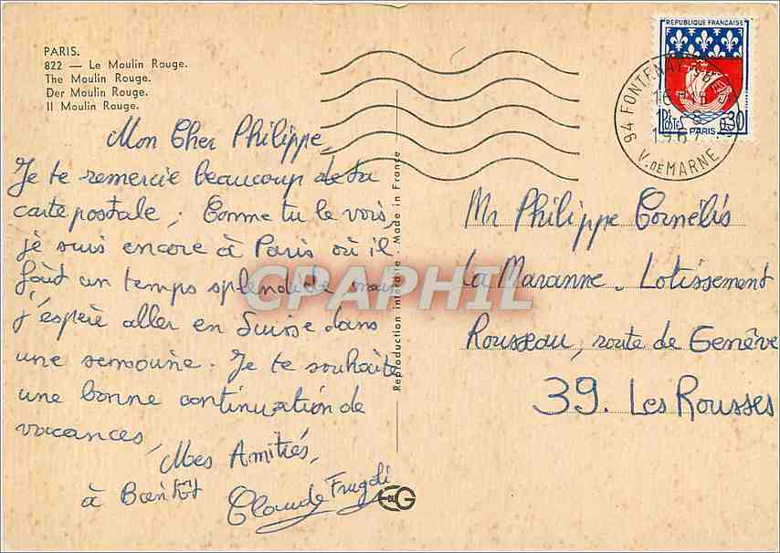 CPM Paris Le Moulin Rouge  — Rückseite