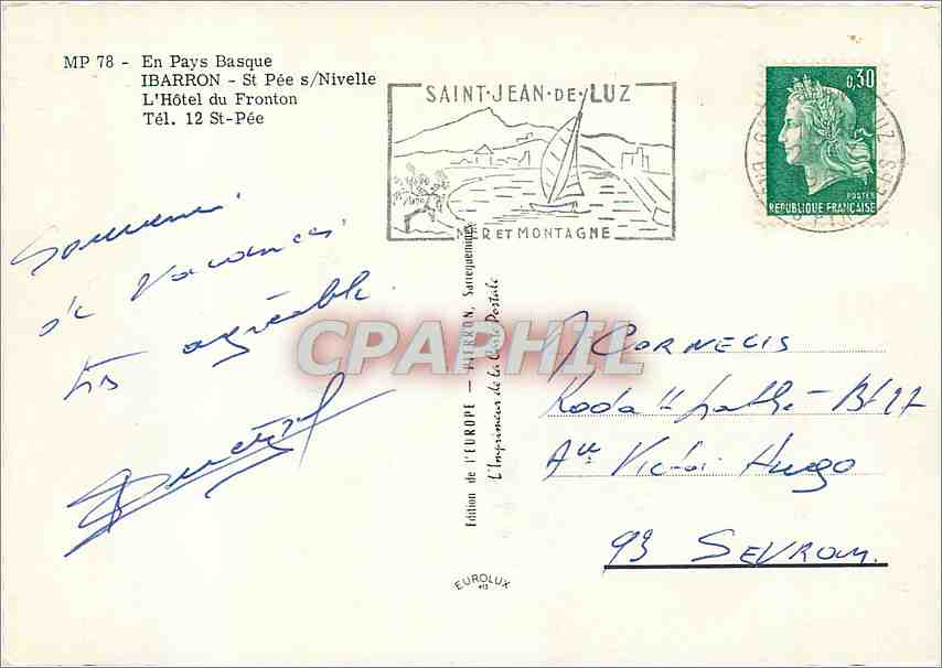 Hôtel du Fronton — Ibarron, Pays Basque — Édition de l'Europe — Verso