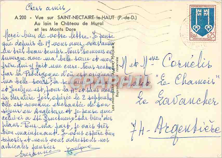 CPM Vue sur Saint Nectaire le Haut P de D Au loin le Chateau de Murol et les Monts Dore  — Rückseite